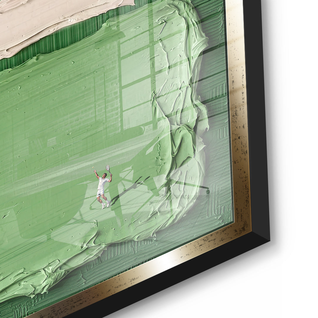 DOTCOMCANVAS Play Tennis Acrylglasbild Detailansicht mit Goldrahmen