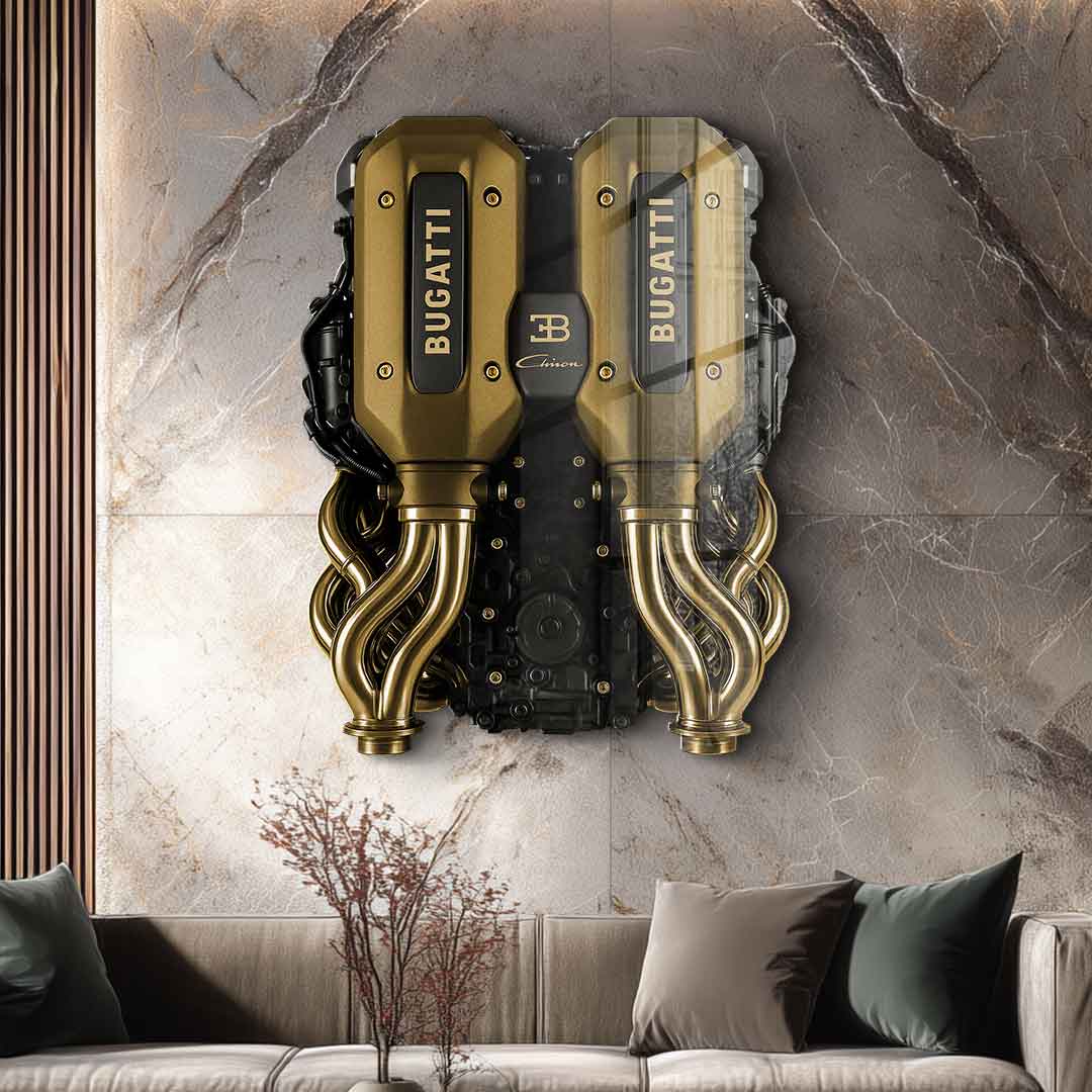 DOTCOMCANVAS 24K Feingold Bild Wandskulptur Bugatti Engine - 24K Feingold