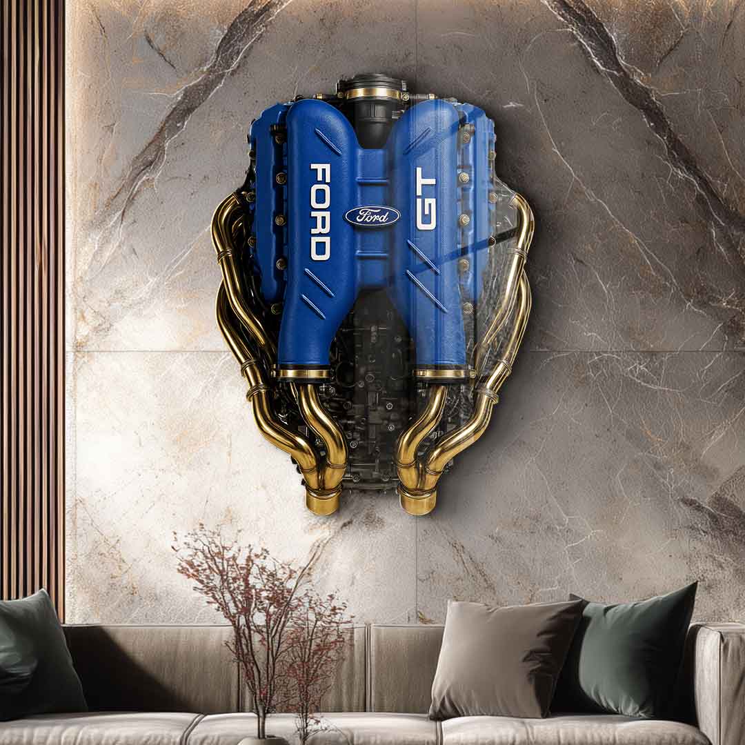 DOTCOMCANVAS 24K Feingold Bild Wandskulptur Ford GT Engine - 24K Feingold