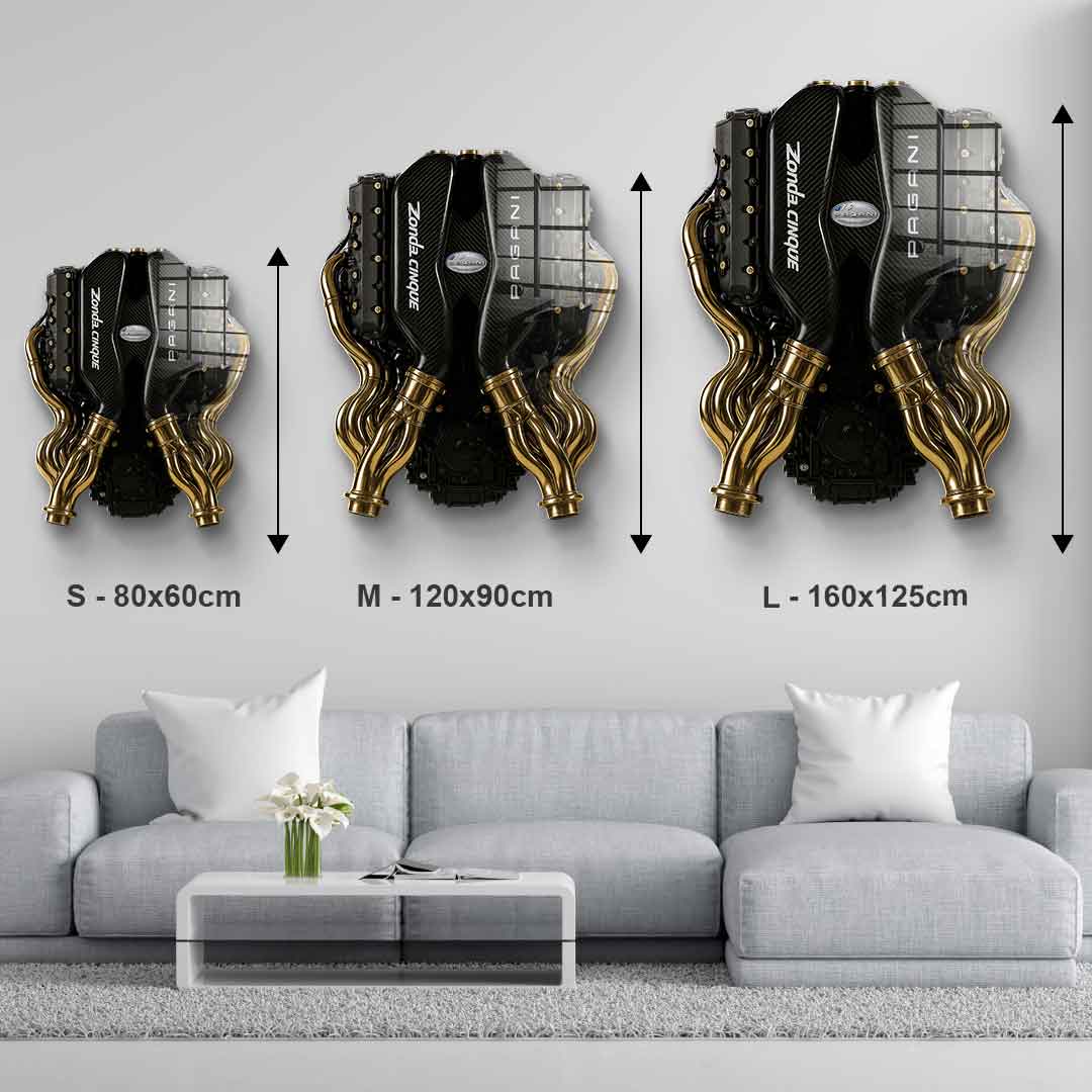DOTCOMCANVAS 24K Feingold Bild Wandskulptur Pagani Engine - 24K Feingold