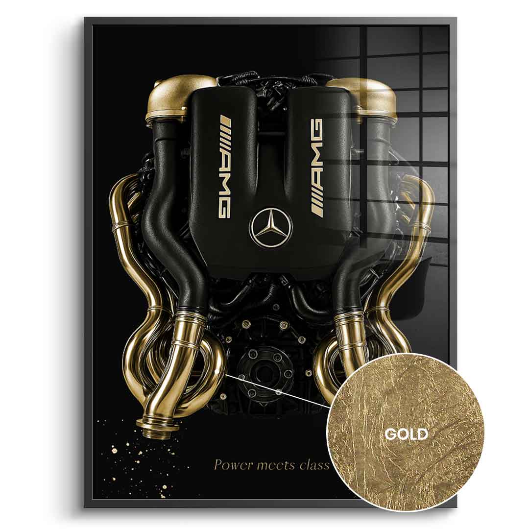 DOTCOMCANVAS 24K Feingold Bild Mercedes V8 Engine - 24K Feingold