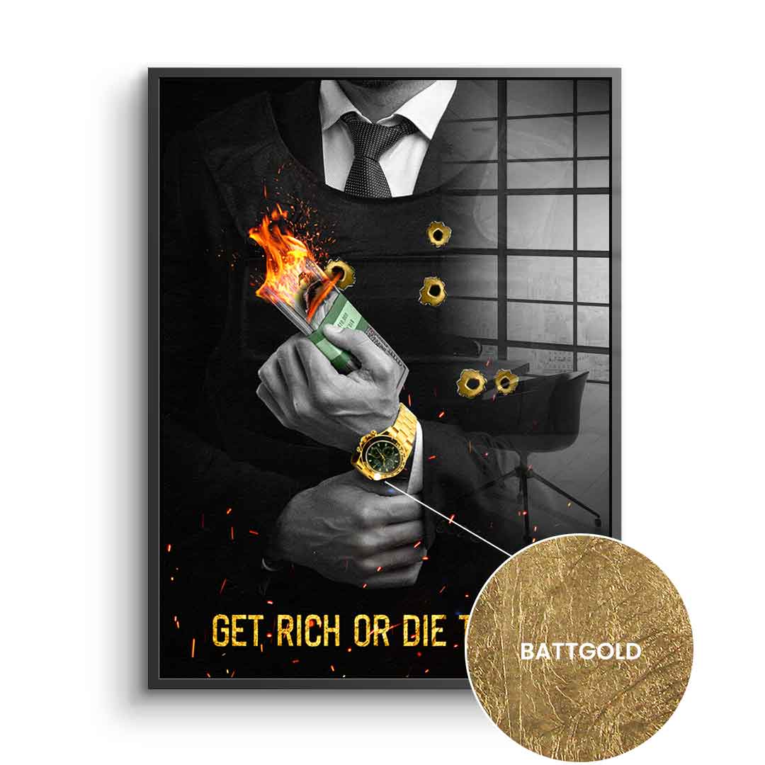 DOTCOMCANVAS 24K Feingold Bild Get rich im schwarzen Premium-Rahmen