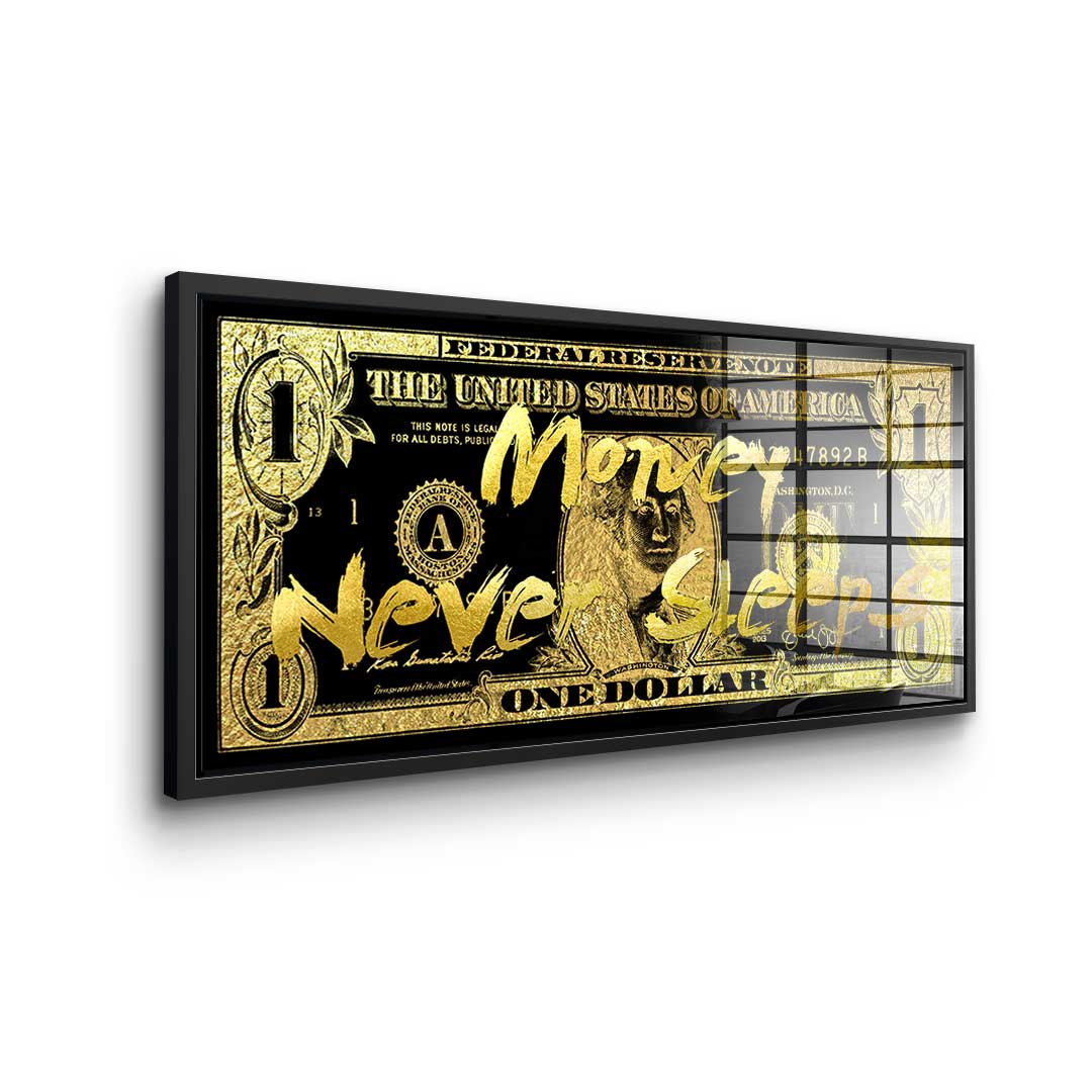 DOTCOMCANVAS 24K Feingold Bild MONEY NEVER SLEEPS - 24K Feingold