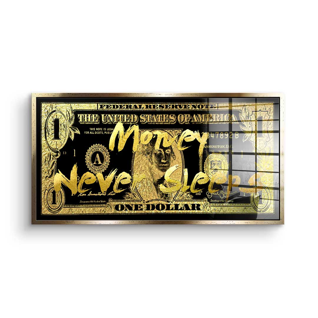 DOTCOMCANVAS 24K Feingold Bild MONEY NEVER SLEEPS - 24K Feingold