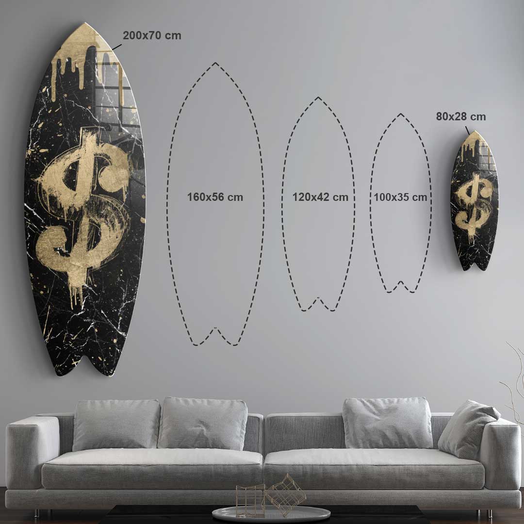 DOTCOMCANVAS 24K Feingold Bild Surfboard Gangster Sign - 24K Feingold