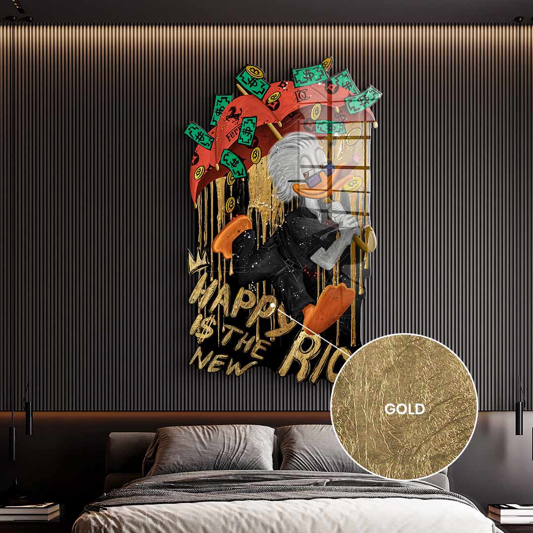 DOTCOMCANVAS 24K Feingold Bild Wandskulptur Happy is the new Rich - 24K Feingold