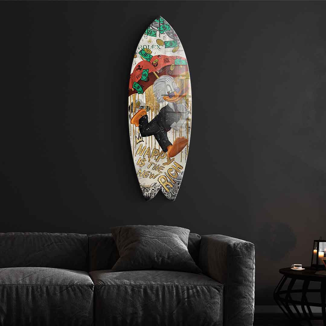 DOTCOMCANVAS 24K Feingold Bild Surfboard Happy is the new Rich - 24K Feingold