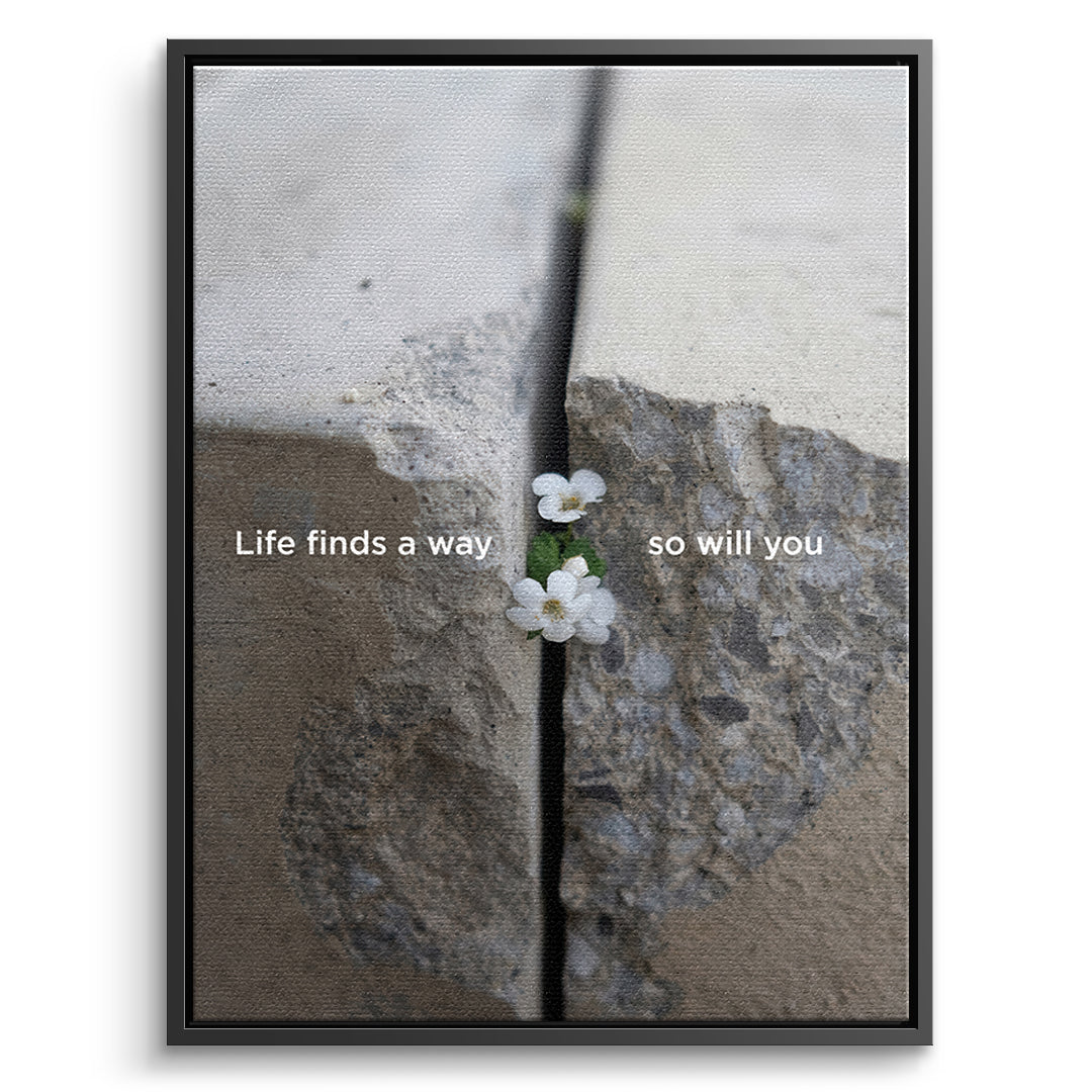DOTCOMCANVAS Life finds a way Leinwandbild Vorderansicht schwarzer Rahmen