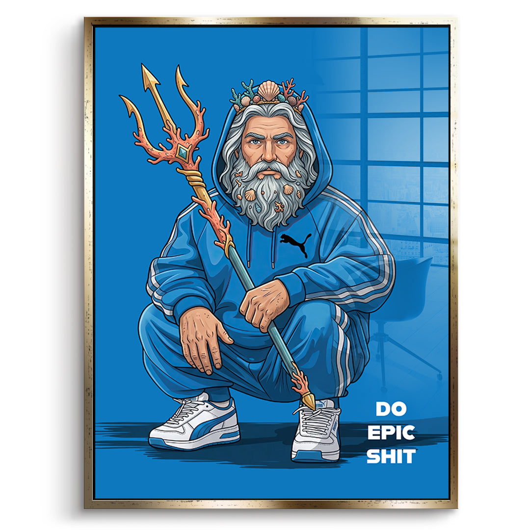 Poseidon Swag Acrylglasbild Frontansicht goldener Rahmen