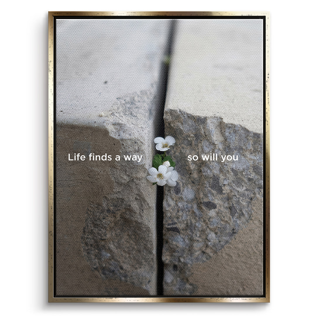 DOTCOMCANVAS Life finds a way Leinwandbild Vorderansicht goldener Rahmen
