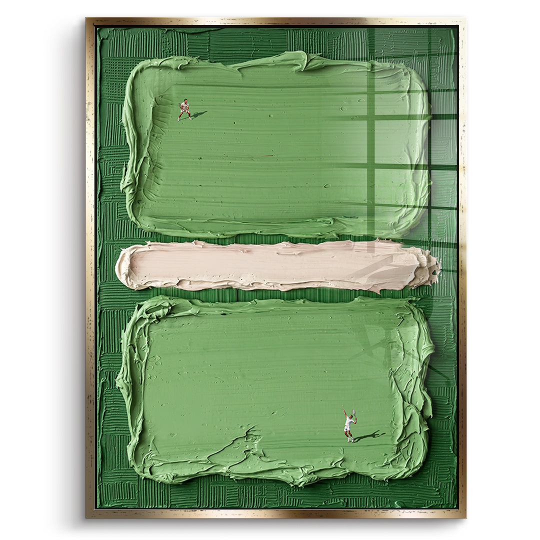 DOTCOMCANVAS Play Tennis Acrylglasbild Vorderansicht mit Goldrahmen