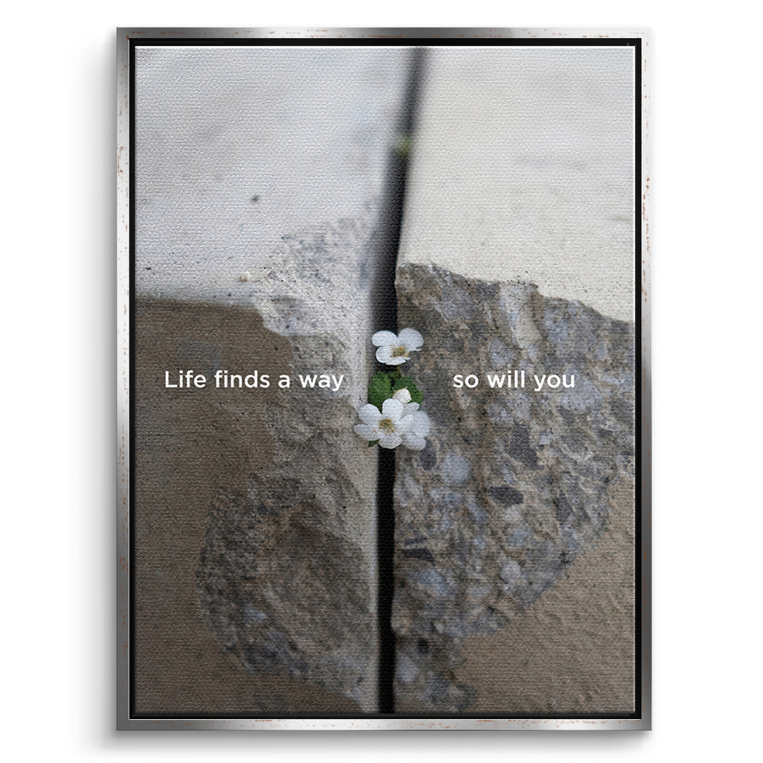 DOTCOMCANVAS Life finds a way Leinwandbild Vorderansicht silberner Rahmen
