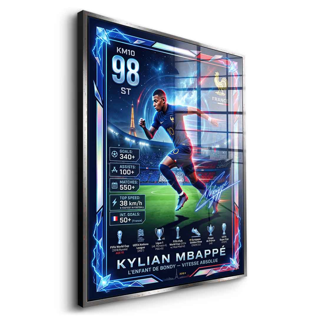 Mbappé Acrylglas seitlich goldener Rahmen
