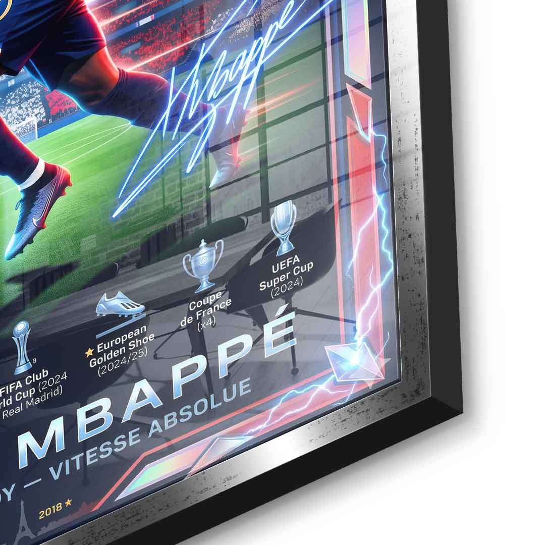 Mbappé Acrylglas Detail silberner Rahmen