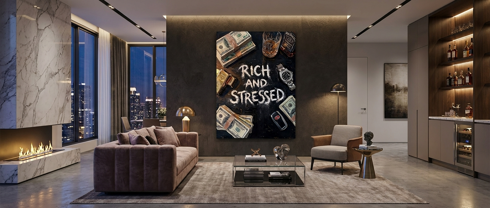 Rich and Stressed - Whiskey & Cash - Poster - Website Banner