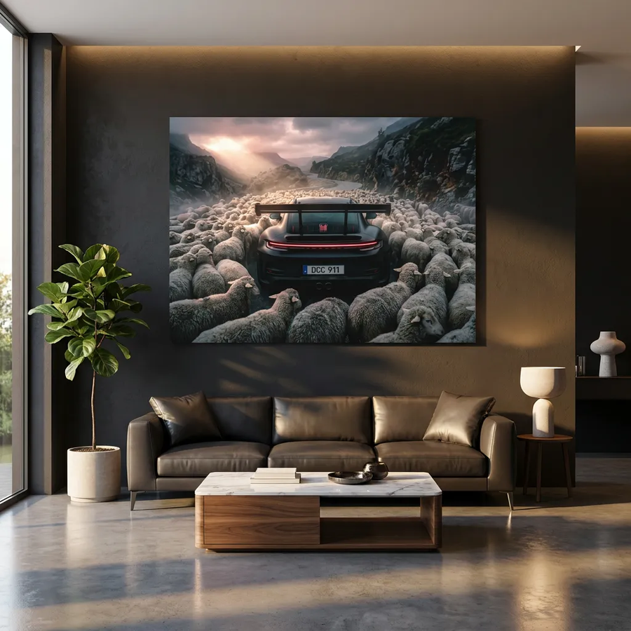 Porsche & Sheeps - Poster