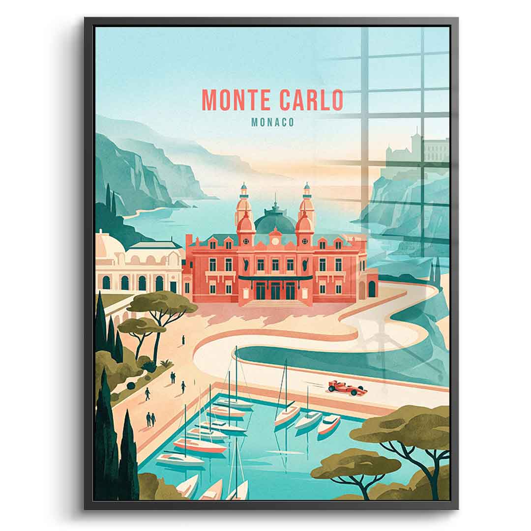 DOTCOMCANVAS Monte Carlo Acrylglasbild Vorderansicht mit schwarzem Rahmen