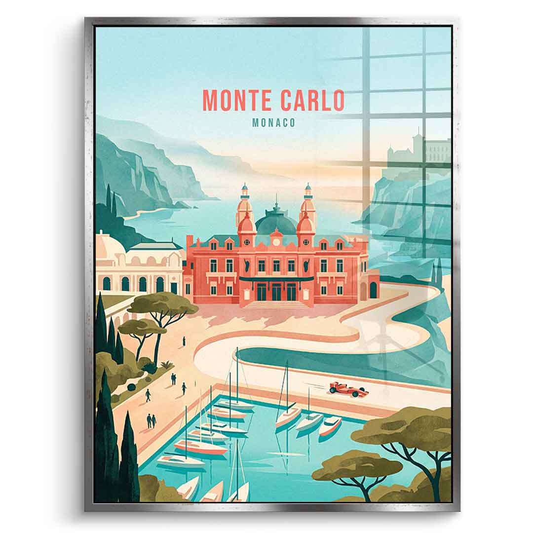 DOTCOMCANVAS Monte Carlo Acrylglasbild Vorderansicht mit silbernem Rahmen