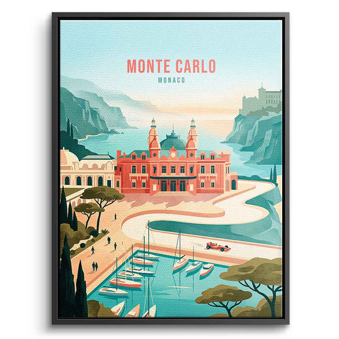 DOTCOMCANVAS Monte Carlo Leinwandbild Vorderansicht mit schwarzem Rahmen