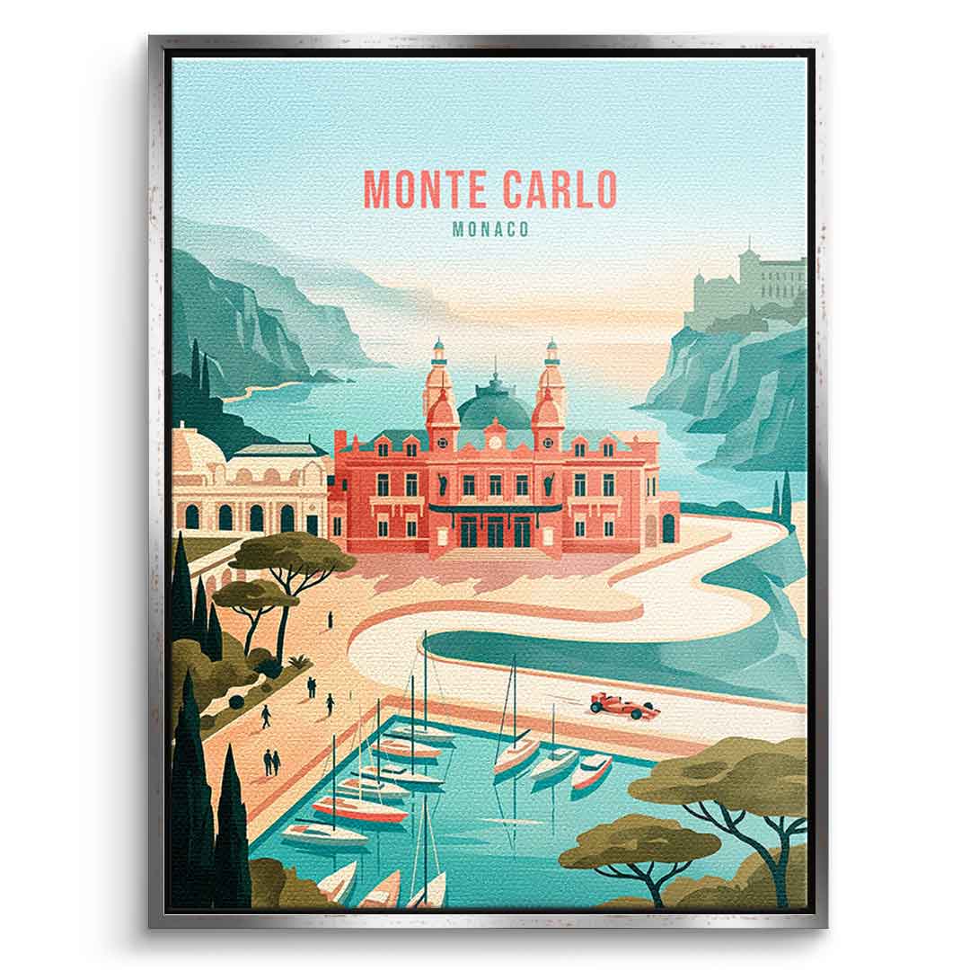 DOTCOMCANVAS Monte Carlo Leinwandbild Vorderansicht mit silbernem Rahmen