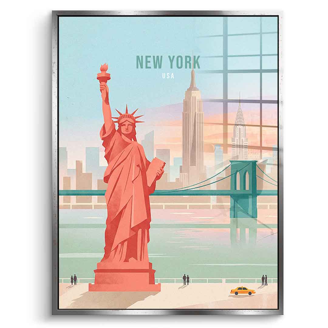 DOTCOMCANVAS New York Acrylglasbild Vorderansicht mit silbernem Rahmen