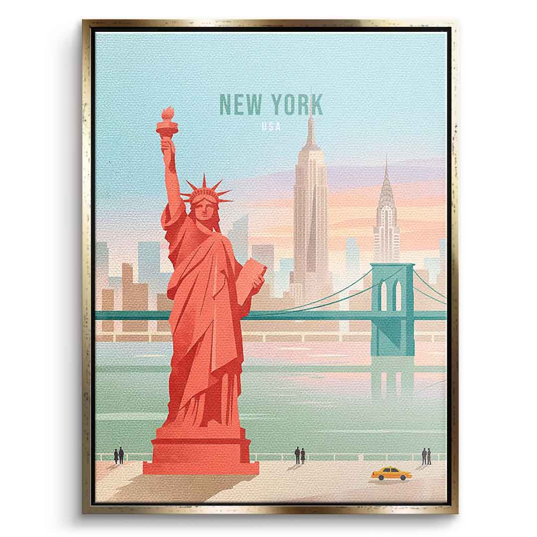 DOTCOMCANVAS New York Leinwandbild Vorderansicht mit goldenem Rahmen