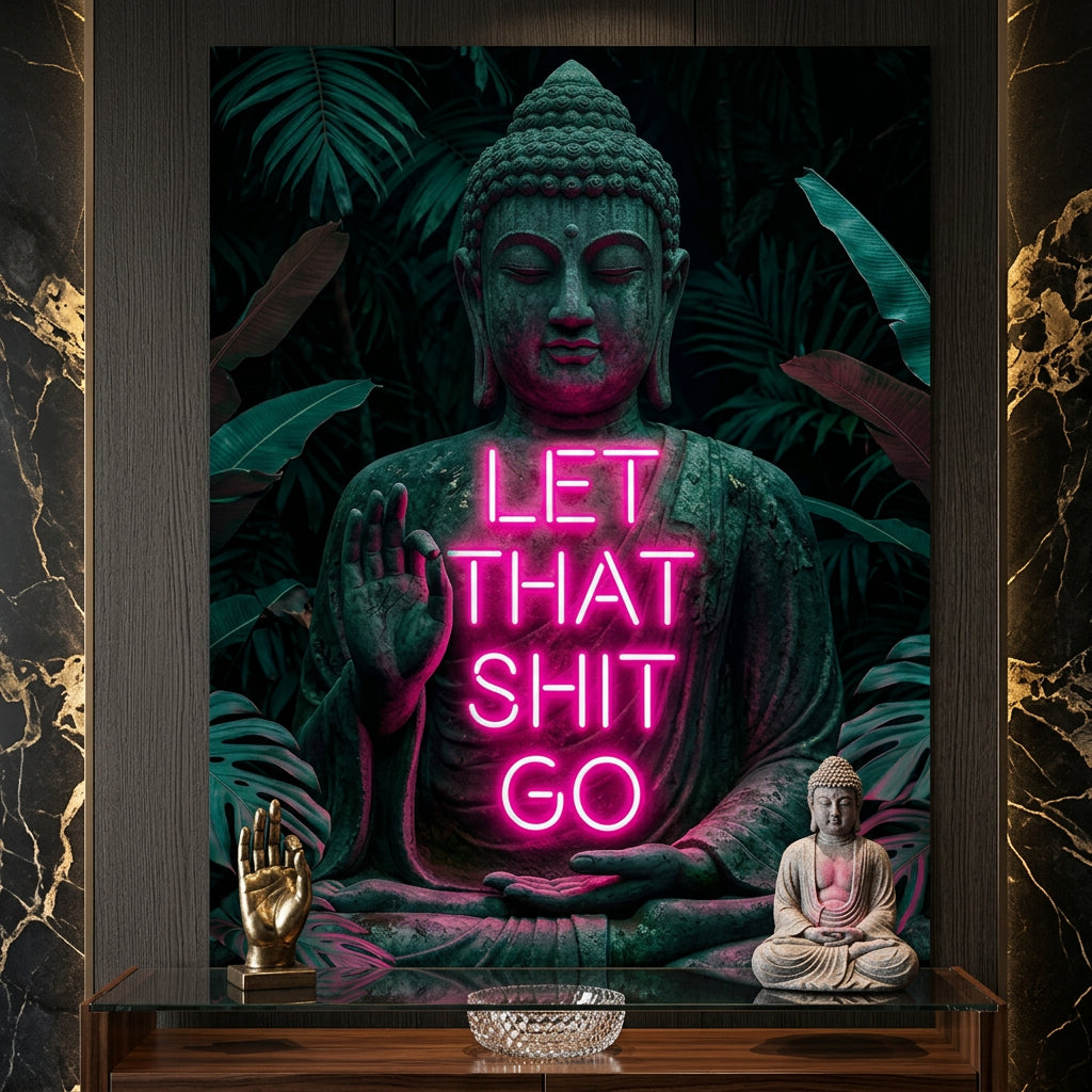 DOTCOMCANVAS® Buddah for Toilett Poster – humorvolle WC-Wandkunst im Raum-Mockup
