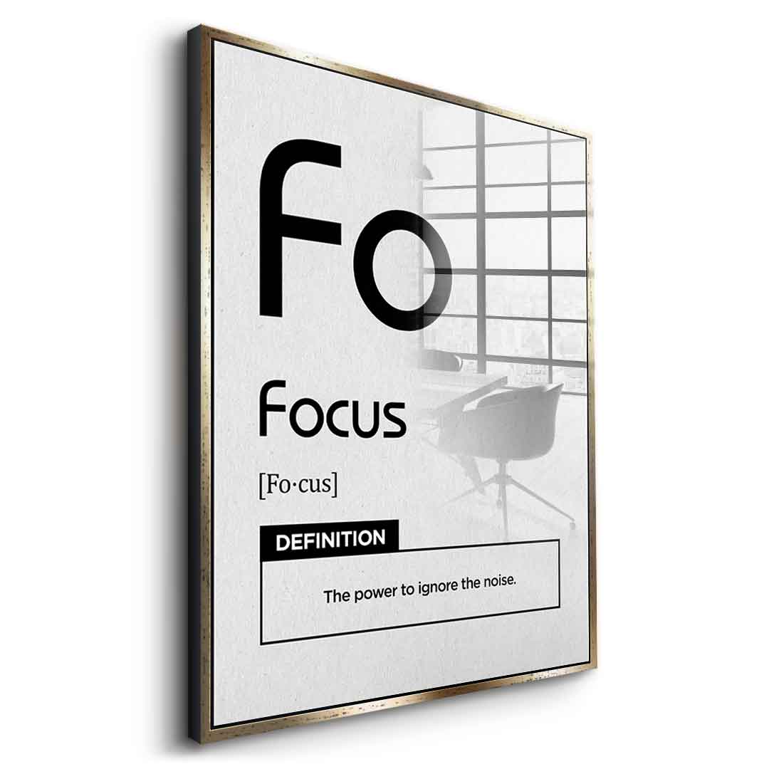 DOTCOMCANVAS® Focus (Fo) Acrylglasbild Version Weiß – Seitenansicht Schwarz