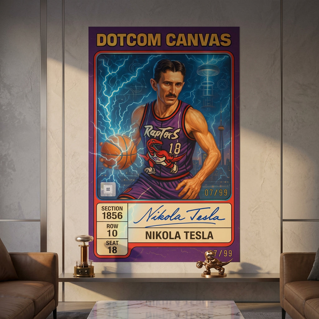 DOTCOMCANVAS Poster Nikola Tesla Basketball Card Pop Art im Wohnraum an der Wand