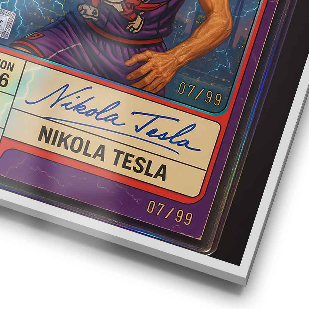 DOTCOMCANVAS Poster Nikola Tesla Basketball Card Detailansicht gerahmt