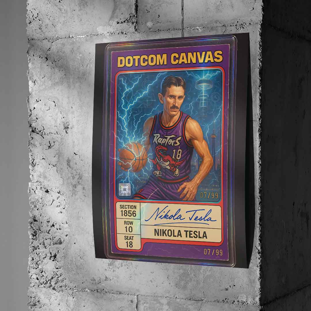 DOTCOMCANVAS Poster Nikola Tesla Basketball Card an Betonwand