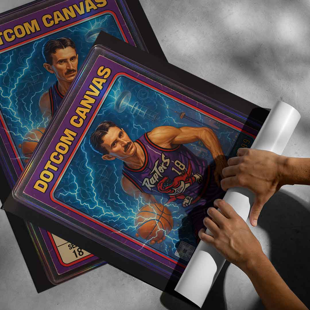 DOTCOMCANVAS Poster Nikola Tesla Basketball Card aufgerollt