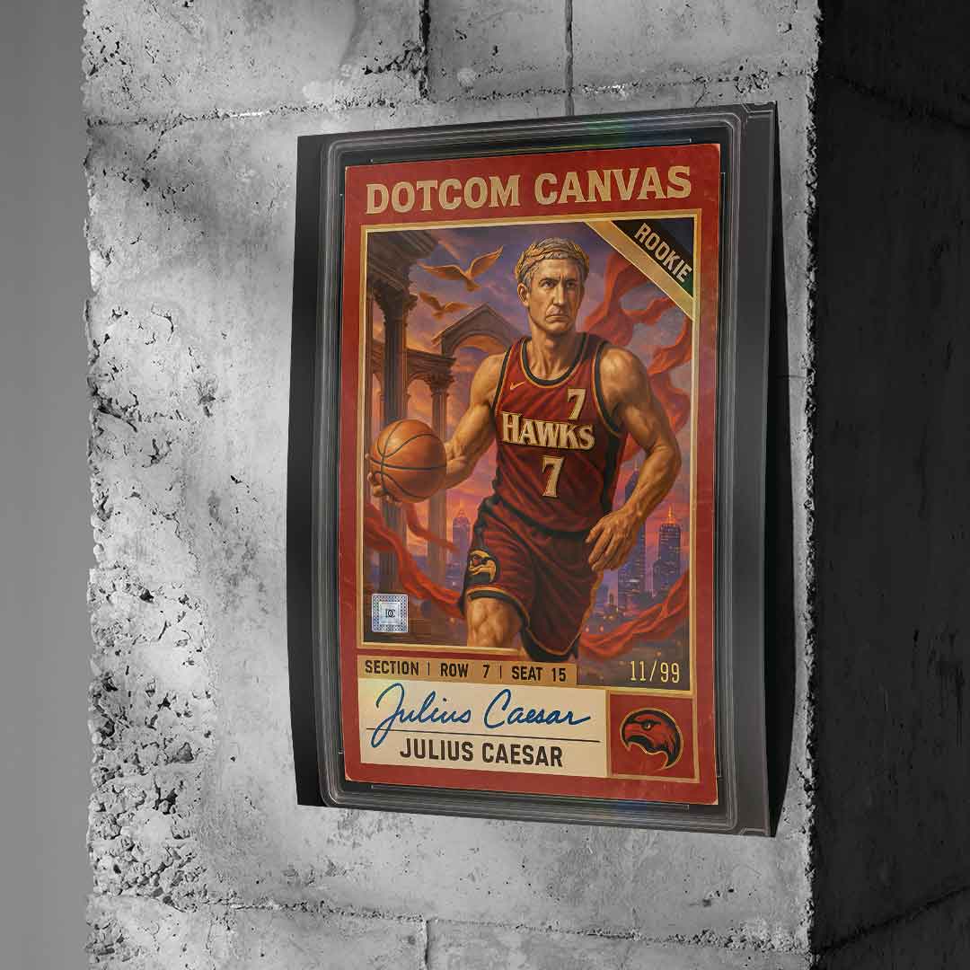 DOTCOMCANVAS Julius Caesar Basketball Card Poster Pop Art – Betonwand Ansicht