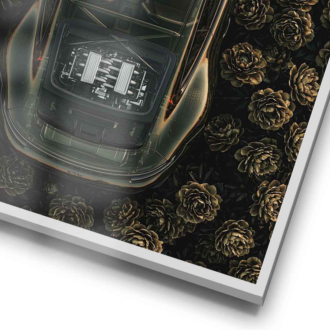 DOTCOMCANVAS® Porsche in flowers Poster – Detailansicht Rahmen