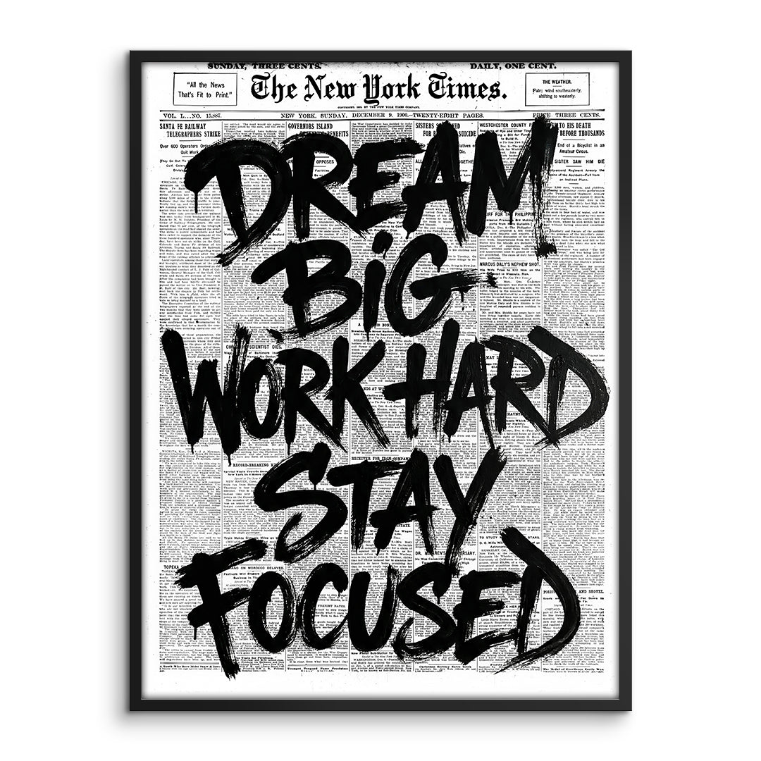 DOTCOMCANVAS Dream big work hard stay focused Poster Rahmen Vorderansicht