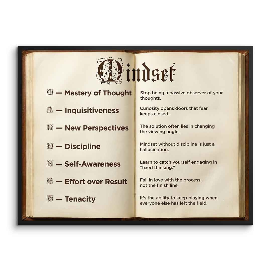 DOTCOMCANVAS® Mindset book Poster – gerahmte Vorderansicht