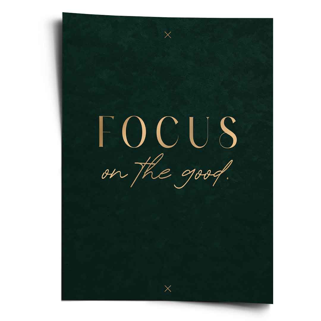 DOTCOMCANVAS FOCUS Poster – Frontansicht, goldene Typografie auf dunkelgrünem Hintergrund