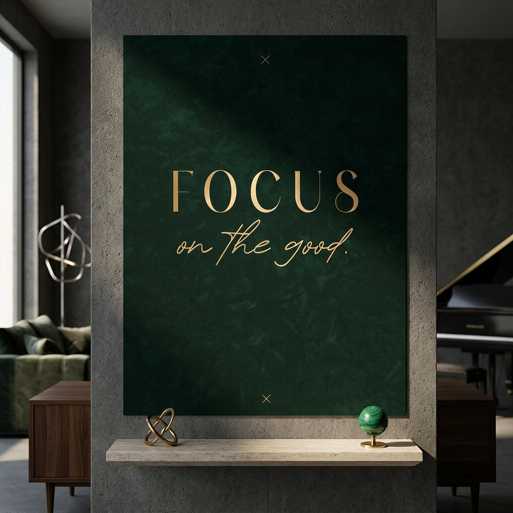 DOTCOMCANVAS FOCUS Poster – Raum-Mockup im Wohnzimmer, motivierendes Typografie-Wandbild