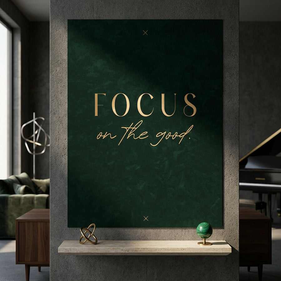 DOTCOMCANVAS FOCUS Poster – Raum-Mockup im Wohnzimmer, motivierendes Typografie-Wandbild