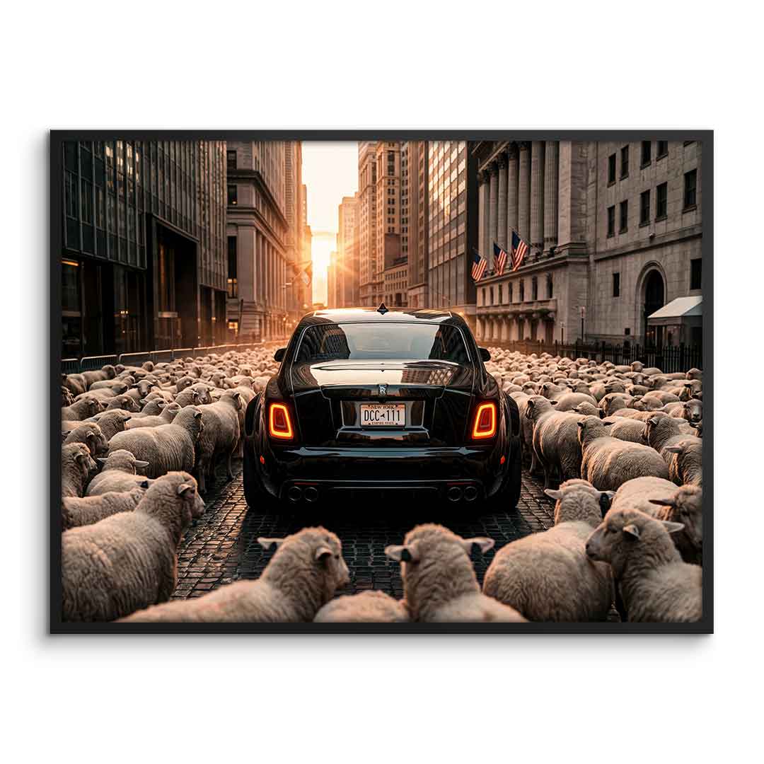 DOTCOMCANVAS Rolls Roys & Sheeps Poster mit Rahmen