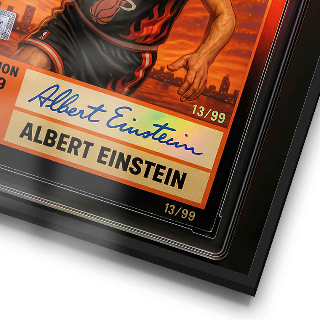 DOTCOMCANVAS Albert Einstein Basketball Card Pop Art Wandbild Poster Rahmen-Detailansicht