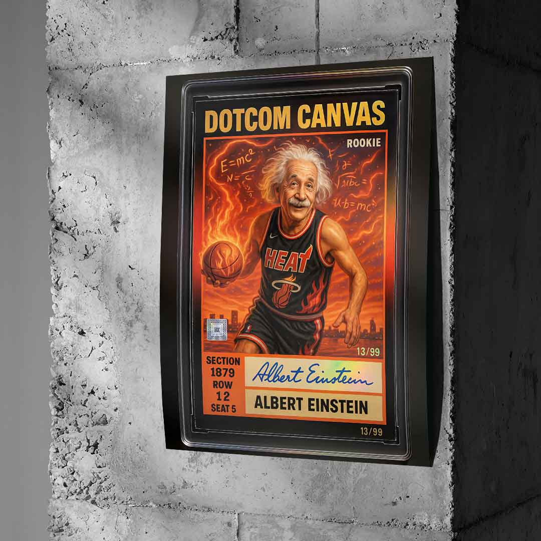 DOTCOMCANVAS Albert Einstein Basketball Card Pop Art Wandbild Poster an Betonwand