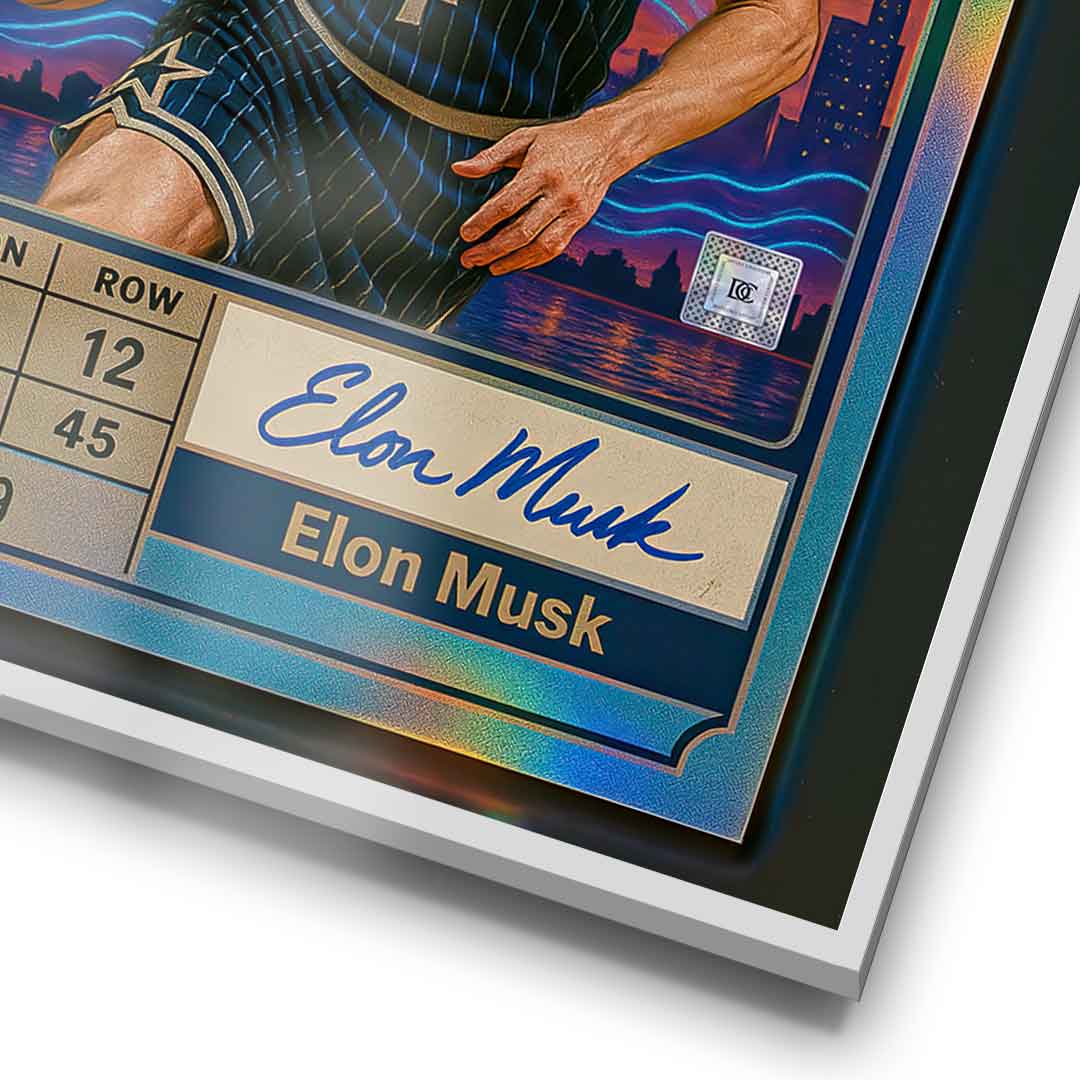 DOTCOMCANVAS Elon Musk Basketball Card Poster Detail gerahmt