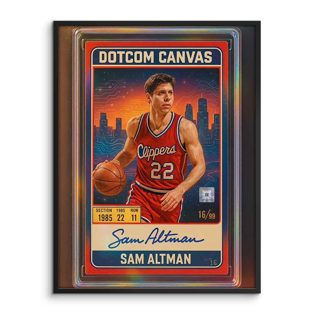 DOTCOMCANVAS Sam Altman Basketball Card Poster gerahmt Frontansicht
