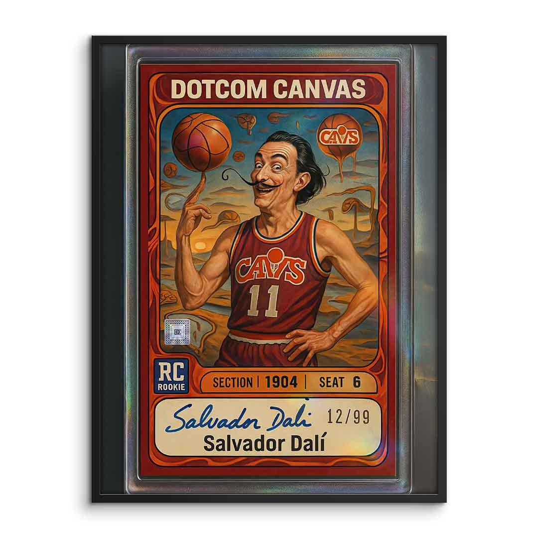 DOTCOMCANVAS® Salvador Dali Basketball Card Poster – gerahmte Frontansicht