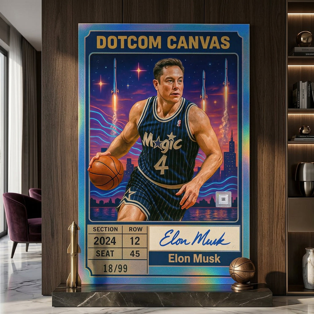DOTCOMCANVAS Elon Musk Basketball Card Poster Raum-Mockup
