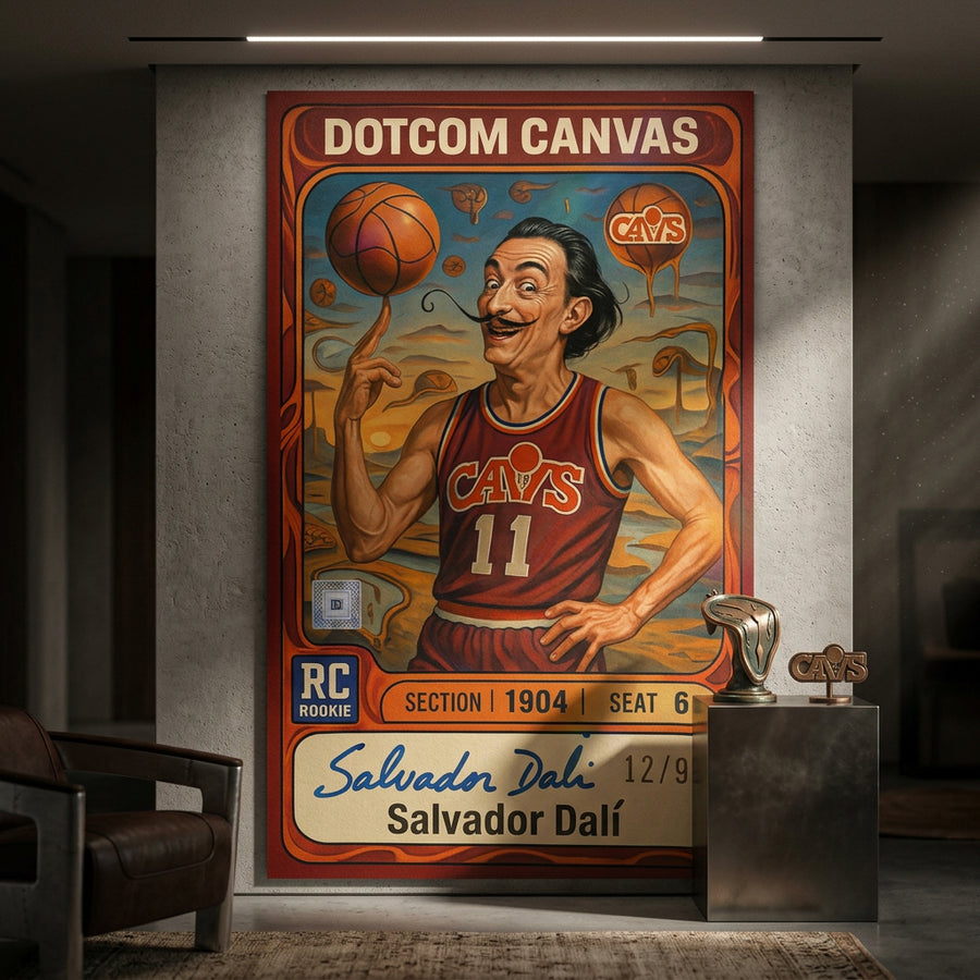 DOTCOMCANVAS® Salvador Dali Basketball Card Poster – Raum-Mockup im Wohnambiente