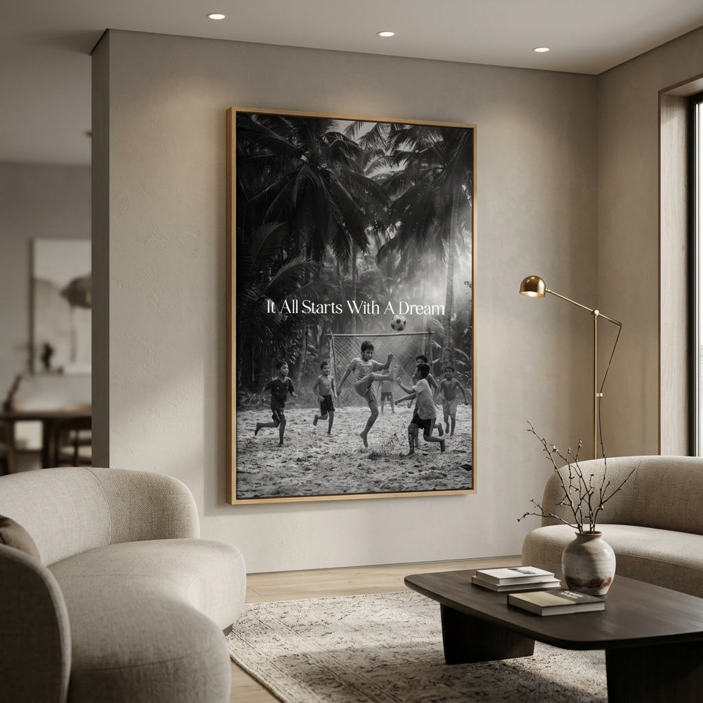 Dream Football Leinwand Schwarzweiß Raum-Mockup