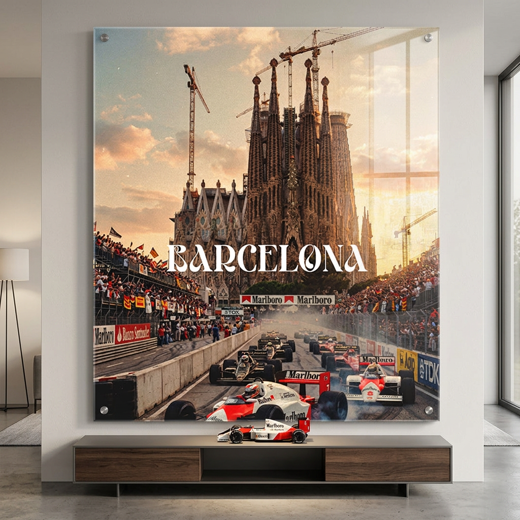 DOTCOMCANVAS Barcelona F1 Acrylglasbild Raumansicht Wohnambiente