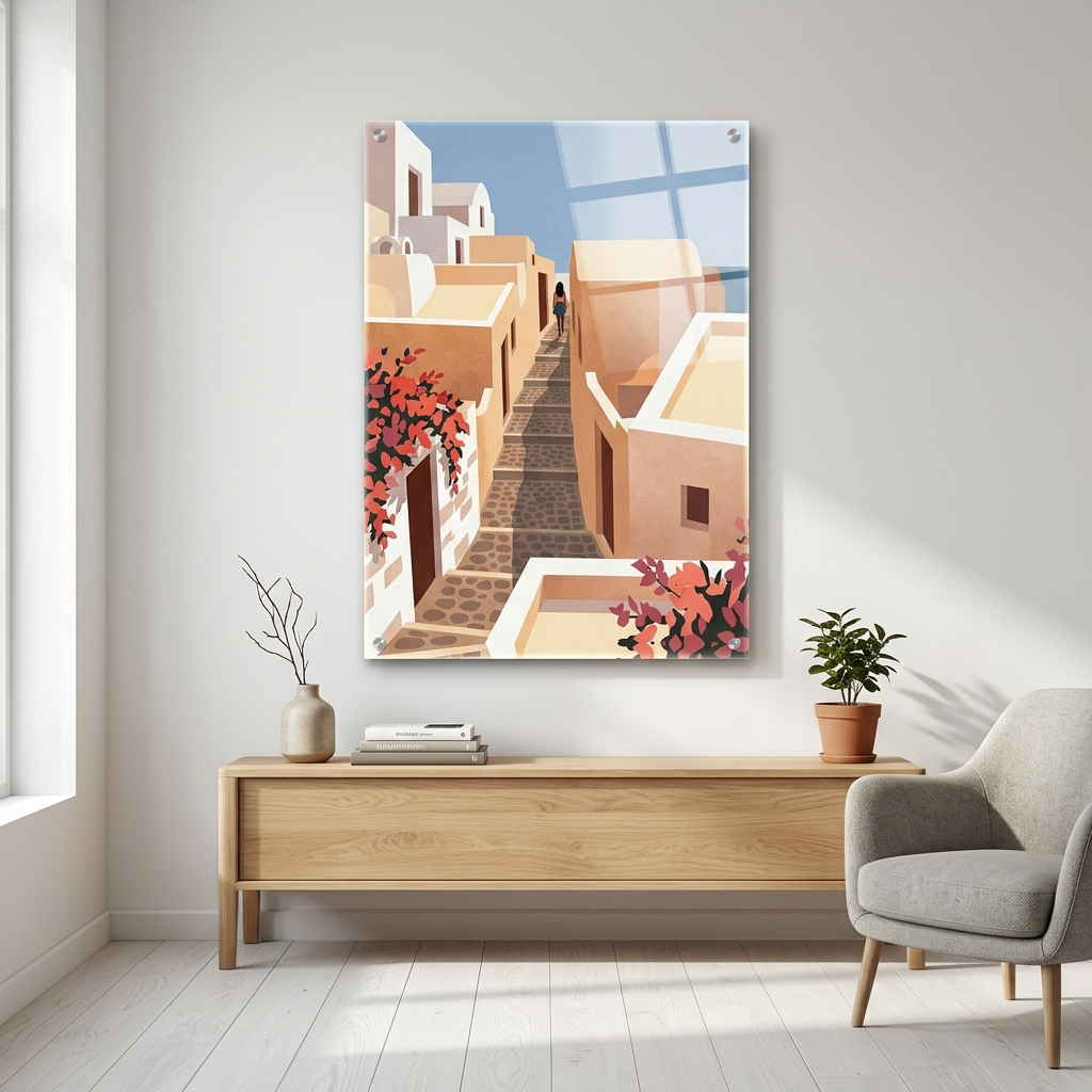 DOTCOMCANVAS® Santorini Acrylglasbild im Wohnraum